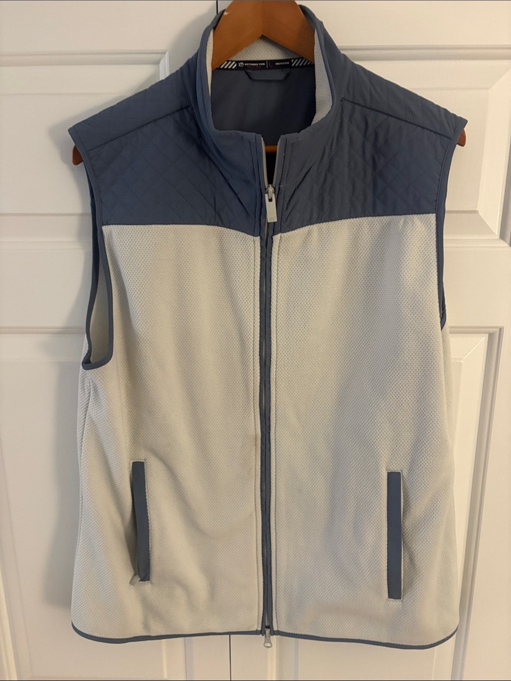Southern Tide Two-Tone Quilted Collar Vest - Blue and Cream
